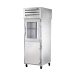 True STG1RPT-1HG/1HS-1G-HC - Pass-Thru Refrigerator, one-section, (1) glass & (1) solid half doors front, (1) glass door rear